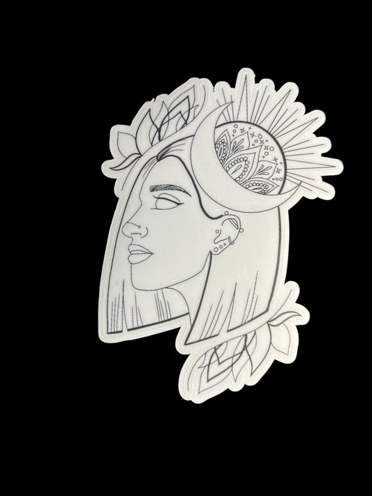 Black and white Girl moon/sun sticker